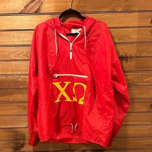 Vintage 80s Red & Yellow Chi Omega Windbreaker (Sz XL - oversized)